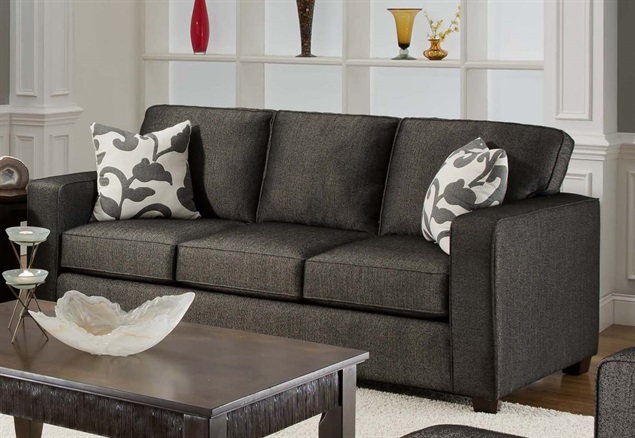 Grey couch with accent pillows